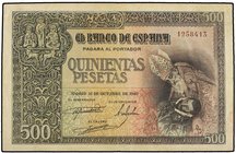 SPANISH BANK NOTES: ESTADO ESPAÑOL
500 Pesetas. 21 Octubre 1940. Entierro del Conde Orgaz. Ed-444. MBC.