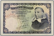 SPANISH BANK NOTES: ESTADO ESPAÑOL
500 Pesetas. 19 Febrero 1946. Francisco de Vitoria. Ed-452. MBC+.