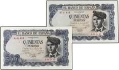 SPANISH BANK NOTES: ESTADO ESPAÑOL
Lote 7 billetes 500 Pesetas. 23 Julio 1971. Verdaguer. Sin Serie. Todos correlativos. (Tres con manchas de goma). ...