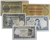 SPANISH BANK NOTES: ESTADO ESPAÑOL
Lote 5 billetes 500 Pesetas. 1936 a 1971. Catedral de Salamanca Serie B, Catedral de Santiago Serie A, Benlliure S...