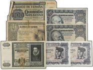 SPANISH BANK NOTES: ESTADO ESPAÑOL
Lote 7 billetes 500 Pesetas. 1936 a 1971. Catedral de Salamanca Serie B, Juan de Austria Serie A, Entierro del Con...