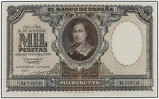 SPANISH BANK NOTES: ESTADO ESPAÑOL
1.000 Pesetas. 9 Enero 1940. Murillo. (2 Pequeñas perforaciones). Ed-440. MBC+.