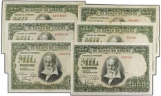 SPANISH BANK NOTES: ESTADO ESPAÑOL
Lote 6 billetes 1.000 Pesetas. 31 Diciembre 1951. Sorolla. Sin Serie y Serie A. A EXAMINAR. Ed-463 (3), 463a (3). ...