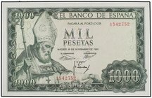 SPANISH BANK NOTES: ESTADO ESPAÑOL
1.000 Pesetas. 19 Noviembre 1965. San Isidoro. Sin Serie. Ed-471. SC.