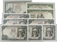 SPANISH BANK NOTES: ESTADO ESPAÑOL
Lote 9 billetes 1.000 Pesetas. 1951(2), 1965, 1971(6). San Isidoro Serie 1C, Sorolla Sin serie y Serie A, Echegara...