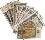 SPANISH BANK NOTES: ESTADO ESPAÑOL
Lote 10 billetes 5 (2), 25 Pesetas (8). 1936 a 1946. A EXAMINAR. Ed-419a (2), 430a, 435, 435a, 436a, 450a (4). MBC...