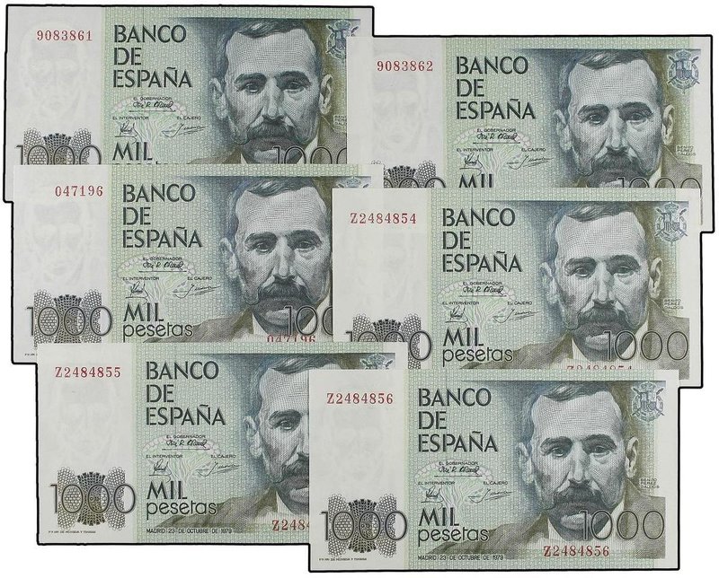 SPANISH BANK NOTES: JUAN CARLOS I
Lote 6 billetes 1.000 Pesetas. 23 Octubre 197...