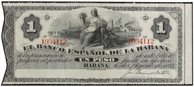 SPANISH BANK NOTES: SPANISH OVERSEAS ISSUES AND ANDORRA
1 Peso. 31 Mayo 1879. EL BANCO ESPAÑOL DE LA HABANA. (Diversos pliegues). Ed-54. (MBC+).