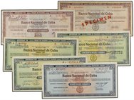 WORLD BANK NOTES
Lote 6 cheques de viajeros. Años 80. CUBA. BANCO NACIONAL DE CUBA. 20, 50 (3), 100 Specimen y 100 Pesos Cubanos. (Uno de 50 Pesos co...
