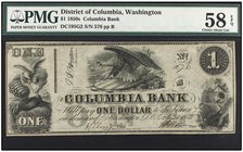 WORLD BANK NOTES
1 Dólar. 28 Octubre 1852. ESTADOS UNIDOS. THE COLUMBIA BANK. WASHINGTON. Precintado y garantizado por PMG (nº 8013773-006) como CHOI...
