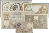 WORLD BANK NOTES
Lote 5 billetes 5,1000 (2), 5000 Francos y 100 Francos- 20 Belgas. S. XX. FRANCIA (4), BELGICA. A EXAMINAR. Pick- 72b, 90c, 97c, 102...