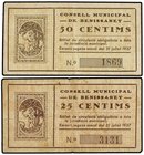 PAPER MONEY OF THE CIVIL WAR: CATALUNYA
Lote 2 billetes 25 y 50 Cèntims. 31 Juliol 1937. C.M. de BENISSANET. AT-420, 421. MBC y EBC-.
