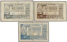 PAPER MONEY OF THE CIVIL WAR: CATALUNYA
Lote 2 billetes 25 Y 50 Cèntims. Setembre 1937. Aj. de BOTARELL. ESCASOS. AT-520, 521. SC.