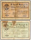 PAPER MONEY OF THE CIVIL WAR: CATALUNYA
Lote 2 billetes 50 Cèntims y 1 Pesseta. 19 Maig 1937. C.M. de la COSTA BRAVA. (Uno reparaciones y manchas). A...