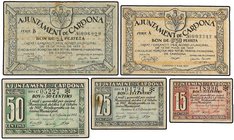 PAPER MONEY OF THE CIVIL WAR: CATALUNYA
Lote 5 billetes 15, 25, 50 Cèntims, 0,50 y 1 Pesseta. 1937. Aj. de CARDONA. AT-672, 673, 677/679. MBC a EBC.