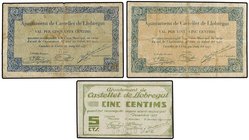PAPER MONEY OF THE CIVIL WAR: CATALUNYA
Lote 3 billetes 5, 25 y 50 Cèntims. 1937. Aj. de CASTELLET DE LLOBREGAT. AT-719, 720a, 722. MBC.