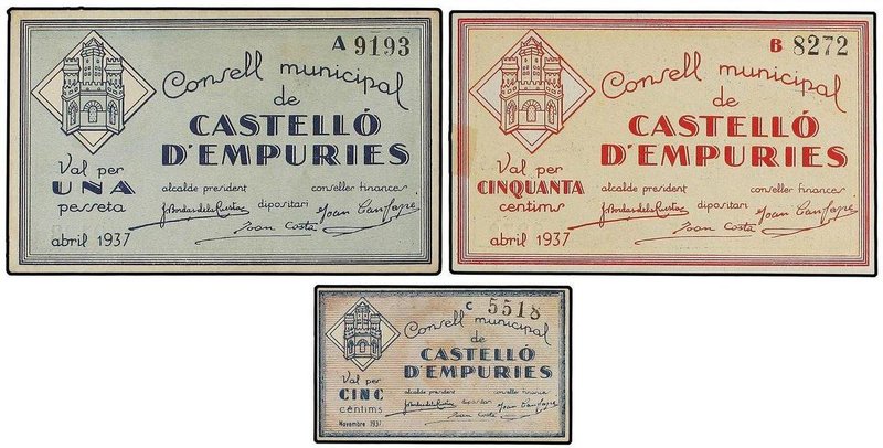 PAPER MONEY OF THE CIVIL WAR: CATALUNYA
Lote 3 billetes 5, 50 Cèntims y 1 Pesse...