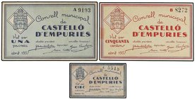 PAPER MONEY OF THE CIVIL WAR: CATALUNYA
Lote 3 billetes 5, 50 Cèntims y 1 Pesseta. Abril y Novembre 1937. C.M. de CASTELLÓ D´EMPURIES. AT-745, 746b, ...