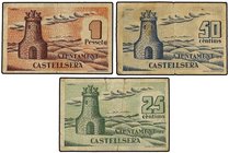 PAPER MONEY OF THE CIVIL WAR: CATALUNYA
Lote 3 billetes 25, 50 Cèntims y 1 Pesseta. Aj. de CASTELLSERÀ. (Pequeñas roturas, restos de cinta adhesiva)....