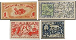 PAPER MONEY OF THE CIVIL WAR: CATALUNYA
Lote 4 billetes 15, 25, 50 Cèntims y 1 Pesseta. Aj. de CASTELLTERSOL. AT-767/770. EBC- a SC.