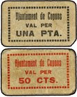 PAPER MONEY OF THE CIVIL WAR: CATALUNYA
Lote 2 billetes 50 Cèntims y 1 Pesseta. Aj. de COPONS. Cartón. (Algo sucios). AT-869,0870. MBC y EBC-.