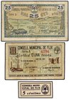PAPER MONEY OF THE CIVIL WAR: CATALUNYA
Lote 3 billetes 5, 25 Cèntims y 1 Pesseta. 1937. C.M. de FLIX. Uno cartón. AT-1018, 1020, 1022. MBC a SC.