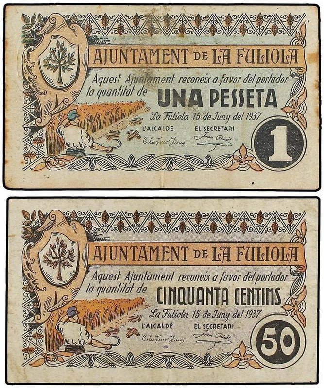 PAPER MONEY OF THE CIVIL WAR: CATALUNYA
Lote 2 billetes 50 Cèntims y 1 Pesseta....