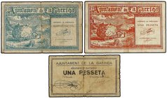 PAPER MONEY OF THE CIVIL WAR: CATALUNYA
Lote 3 billetes 25 Cèntims y 1 Pesseta (2). Juliol 1937. Aj. de LA GARRIGA. AT-1092, 1094, 1095. BC+ a MBC.