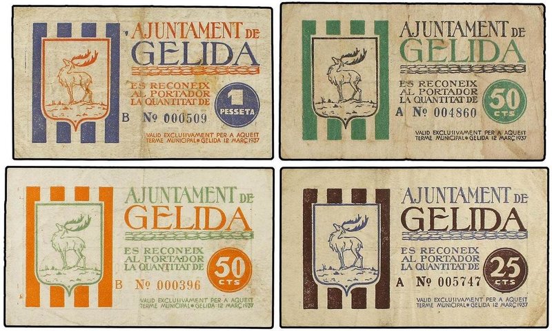 PAPER MONEY OF THE CIVIL WAR: CATALUNYA
Lote 4 billetes 25, 50 Cèntims (2) y 1 ...