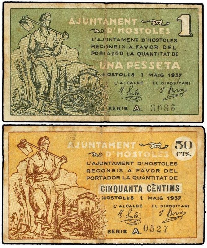 PAPER MONEY OF THE CIVIL WAR: CATALUNYA
Lote 2 billetes 50 Cèntims y 1 Pesseta....