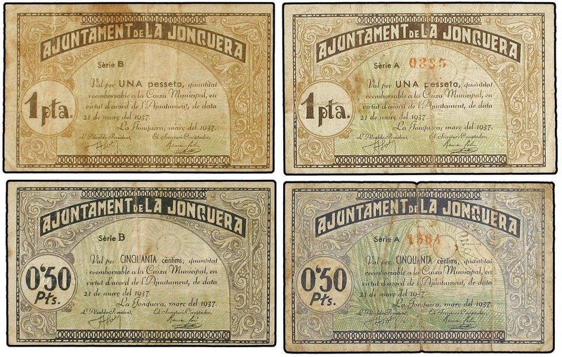 PAPER MONEY OF THE CIVIL WAR: CATALUNYA
Lote 4 billetes 50 Cèntims (2) y 1 Pess...