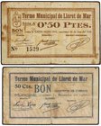 PAPER MONEY OF THE CIVIL WAR: CATALUNYA
Lote 2 billetes 50 Cèntims y 0,50 Pessetes. 30 Abril 1937 y 17 Setembre 1937. Aj. de LLORET DE MAR. (Manchita...