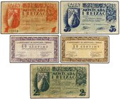 PAPER MONEY OF THE CIVIL WAR: CATALUNYA
Lote 5 billetes 25 (2), 50 Cèntims (2) y 1 Pesseta. Maig 1937 y 19 Novembre 1937. Aj. de MONTCADA I REIXAC. A...