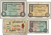 PAPER MONEY OF THE CIVIL WAR: CATALUNYA
Lote 4 billetes 25, 50 Cèntims (2) y 1 Pesseta. 1 Abril 1937. Aj. de MONTMANY (FIGARÓ). AT-1582/1585. MBC- a ...