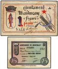 PAPER MONEY OF THE CIVIL WAR: CATALUNYA
Lote 2 billetes 25 Cèntims y 1 Pesseta. 1 Abril 1937. Aj. de MONTMANY-FIGARÓ. AT-1581, 1585. MBC y EBC.