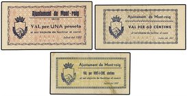 PAPER MONEY OF THE CIVIL WAR: CATALUNYA
Lote 3 billetes 25, 50 Cèntims y 1 Pesseta. Juliol 1937. Aj. de MONT-ROIG. (uno rotura reparada). AT-1600d, 1...