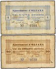 PAPER MONEY OF THE CIVIL WAR: CATALUNYA
Lote 2 billetes 50 Cèntims y 1 Pesseta. Març 1937. Aj. d´OLIANA. (Leves roturitas y manchitas). ESCASOS. AT-1...