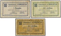 PAPER MONEY OF THE CIVIL WAR: CATALUNYA
Lote 3 billetes 25, 50 Cèntims y 1 Pesseta. 20 Juliol 1937. Aj. d´ORISTÀ. (Leves roturas). AT-1719b, 1720a, 1...