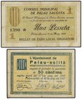 PAPER MONEY OF THE CIVIL WAR: CATALUNYA
Lote 2 billetes 1 Pesseta y 50 Cèntims. 15 Maig 1937 y 27 Juny 1937. C.M. de PALAU SACOSTA y AJ. de PALAU-SOL...
