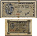 PAPER MONEY OF THE CIVIL WAR: CATALUNYA
Lote 2 billetes 0,50 y 1 Pesseta. 6 Juny 1937. Aj. de PERELLÓ. (Pequeñas roturas). AT-1813, 1814a. MBC-.