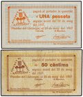 PAPER MONEY OF THE CIVIL WAR: CATALUNYA
Lote 2 billetes 50 Cèntims y 1 Pesseta. 25 Maig 1937. Aj. de PINEDES DEL LLOBREGAT. (Leves roturas). AT-1829a...