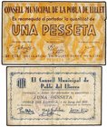PAPER MONEY OF THE CIVIL WAR: CATALUNYA
Lote 2 billetes 1 Pesseta. S/F y 1 Juny 1937. C.M. de LA POBLA DE LILLET y C.M. de POBLE DEL LLIERCA. AT-1901...