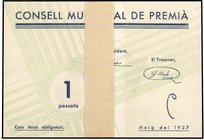PAPER MONEY OF THE CIVIL WAR: CATALUNYA
Lote 50 billetes 1 Pesseta. Maig 1937. C.M. de PREMIÀ. Sin sello tampón. Todos correlativos, números 6051 a 6...