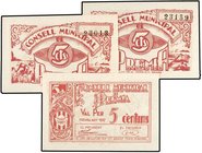PAPER MONEY OF THE CIVIL WAR: CATALUNYA
Lote 147 billetes 5 Cèntims. 1937. C.M. de PREMIÀ. Sin sello tampón. Todos correlativos, números 23013 a 2315...