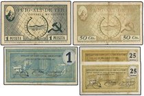 PAPER MONEY OF THE CIVIL WAR: CATALUNYA
Lote 5 billetes 25 (2), 50 Cèntims y 1 Pesseta (2). 4 Juliol 1937 y 8 Octubre 1937. C.M. de PUIG-ALT DE TER. ...
