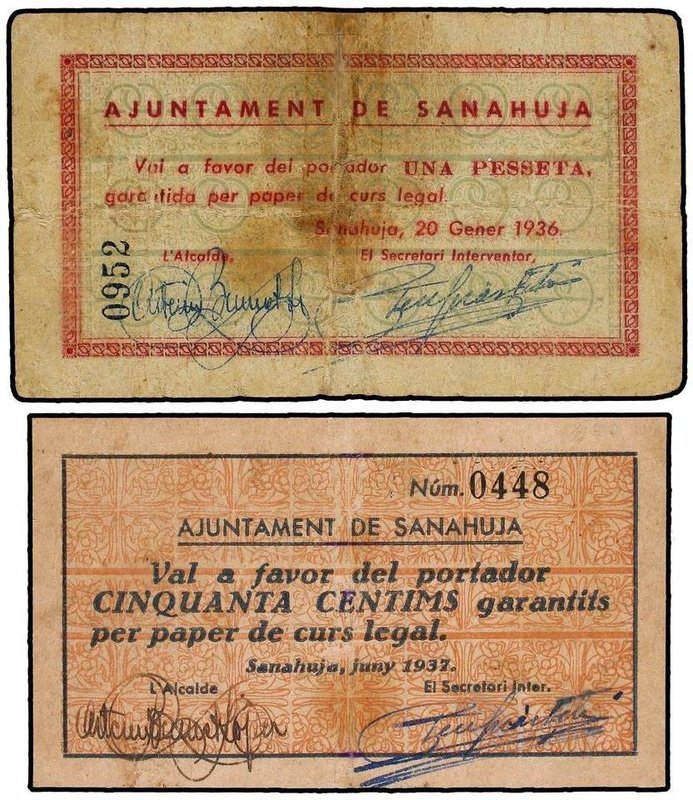 PAPER MONEY OF THE CIVIL WAR: CATALUNYA
Lote 2 billetes 50 Cèntims y 1 Pesseta....