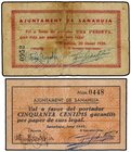 PAPER MONEY OF THE CIVIL WAR: CATALUNYA
Lote 2 billetes 50 Cèntims y 1 Pesseta. Juny 1937 y 20 Gener 1937. Aj. de SANAHUJA. (Roturas reparadas). ESCA...