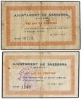 PAPER MONEY OF THE CIVIL WAR: CATALUNYA
Lote 2 billetes 50 Cèntims. 18 Juny 1937. Aj. de SASSERRA. (Pequeñas roturas y leves manchitas). AT-2300, 230...