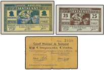 PAPER MONEY OF THE CIVIL WAR: CATALUNYA
Lote 3 billetes 25, 50 Cèntims y 1 Pesseta. 1937. C.M. de SENTMENAT. AT-2341, 2342c, 2343d. MBC- a SC.