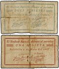 PAPER MONEY OF THE CIVIL WAR: CATALUNYA
Lote 2 billetes 1 y 2 Pessetes. 2 Maig 1937. Sindicat Agrícola de SOLIVELLA. (Roturas reparadas). MUY ESCASOS...